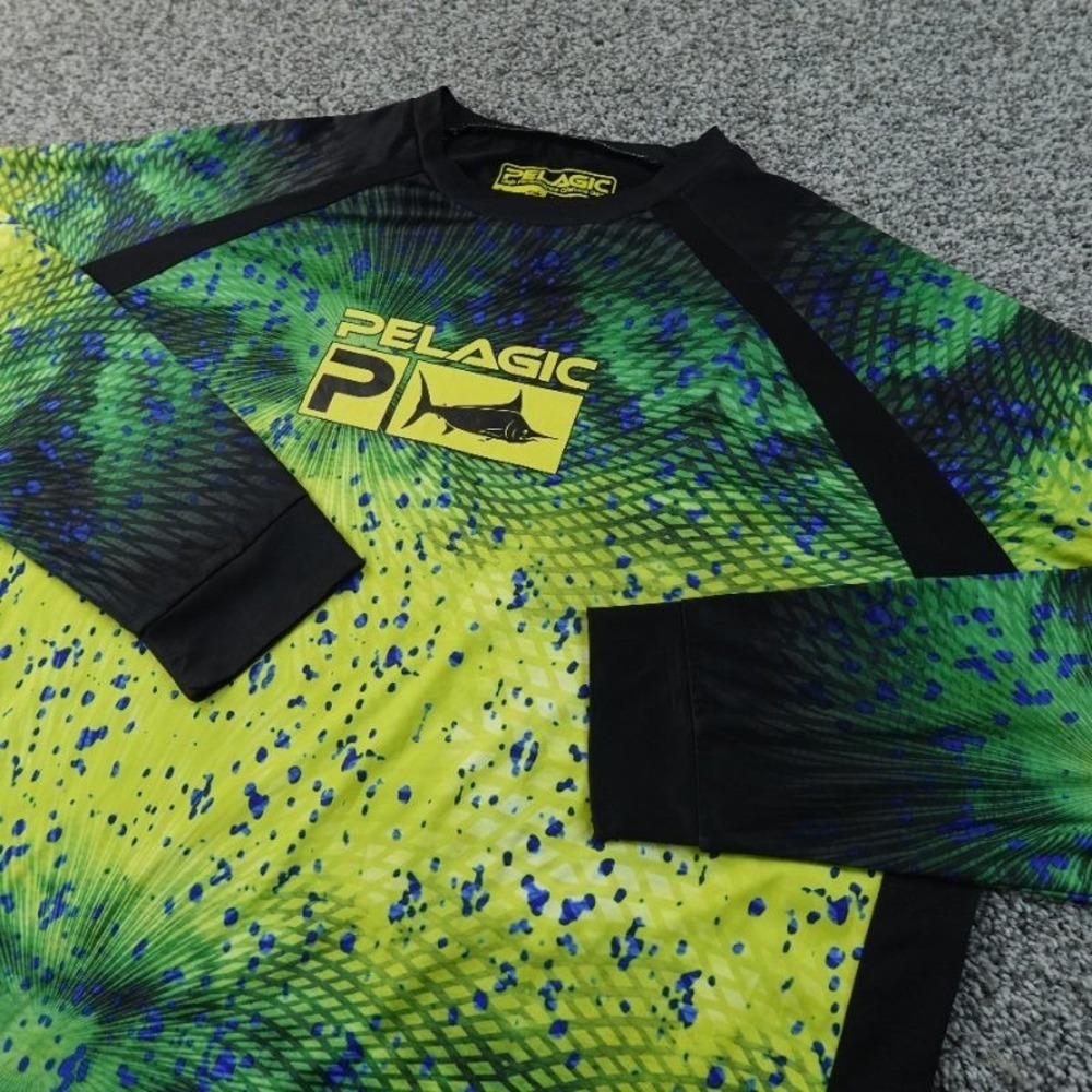 Pelagic Shirt Mens L Yellow Green Fishing Performance Long Sleeve Rashguard UPF